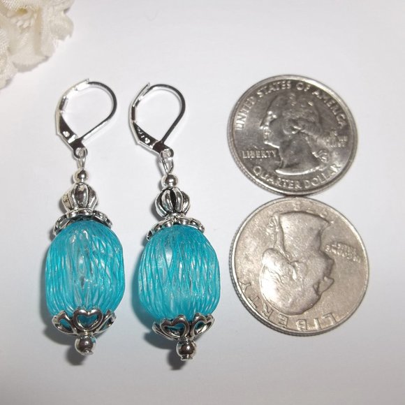 Turquoise Blue and Silver Earring, Earring, Blue Earring, Turquoise Earring 7645 - Picture 2 of 8